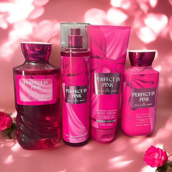 Bath & Body Works Perfect in Pink Body Care Mist Cream Lotion Wash Gift Lot of 4 - Picture 2 of 12